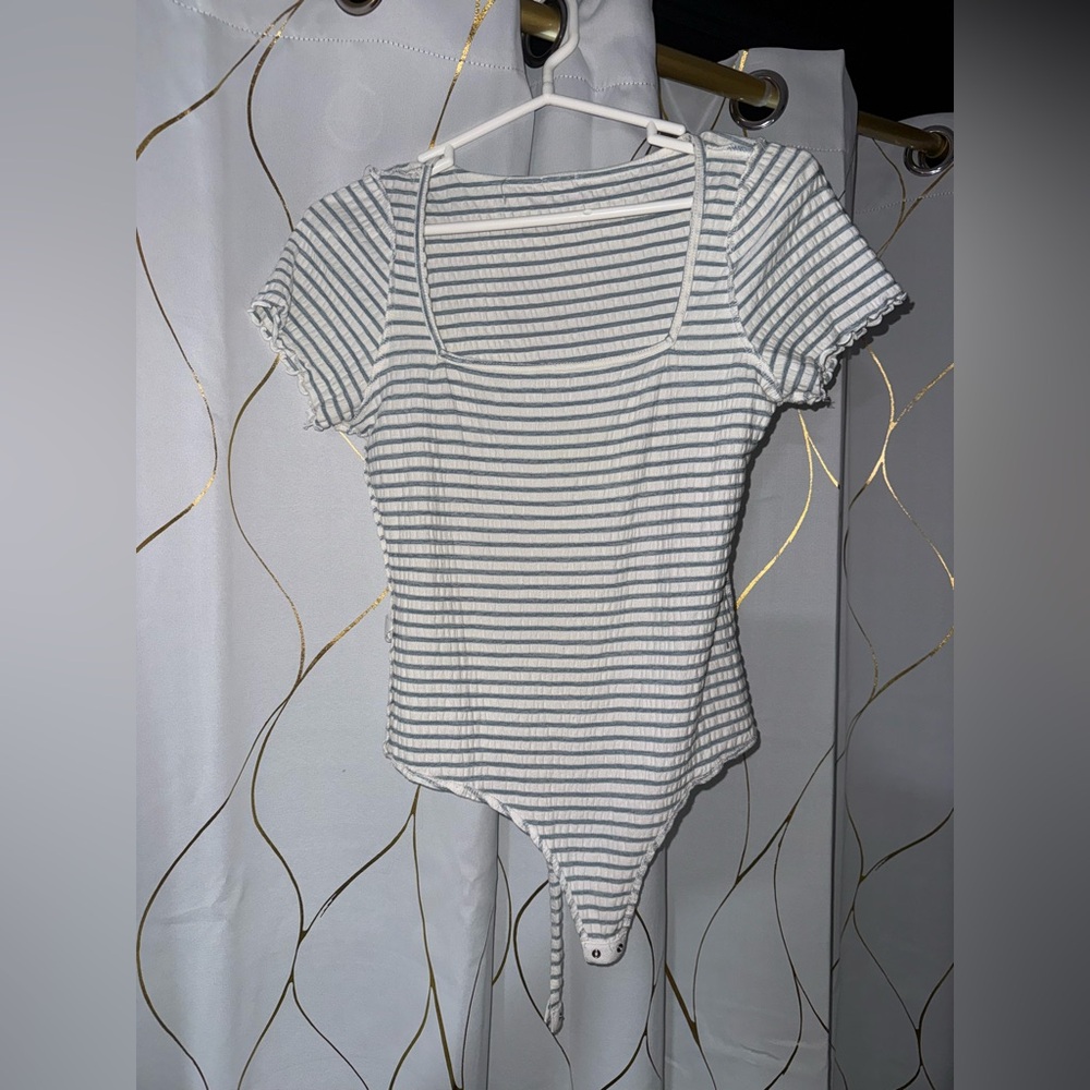 White and blue striped body suit!